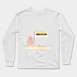 ABRAHAM name. Personalized gift for birthday your friend. Cat character holding a banner Long Sleeve T-Shirt